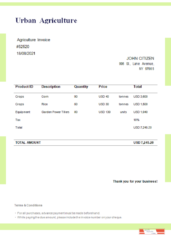 USA Urban Agriculture invoice PSD template